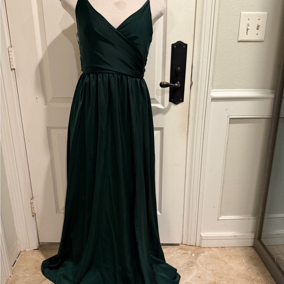 Showpo. Dresses & Skirts - Showpo Dark Green Satin Girls Dress - Sleeveless V-Neck Gown